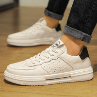 Ceba2023新款皮面冲孔透气低帮系带小白鞋时尚百搭运动休闲板鞋