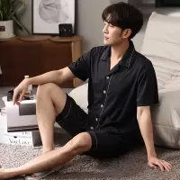 DBMG睡衣男士夏季莫代尔短袖短裤开衫翻领提花家居服男款大码休