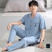 DBMG男士睡衣莫代尔夏季短袖长裤大码宽松青年开衫翻领家居服夏