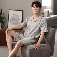 DBMG睡衣夏季男士新款大码开衫翻领青年家居服可外穿短袖短裤套