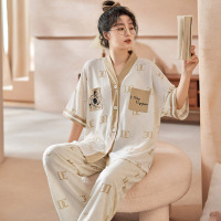 DBMG睡衣女士华夫格春季新款开衫短袖长裤家居服可爱卡通休闲套