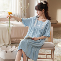 DBMG睡裙女外穿夏季提花短袖日系卡通宽松中长款睡衣家居服连衣