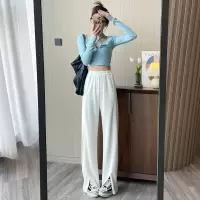 Ceen Bulled春夏新款开叉微喇叭裤子女宽松高腰休闲直筒阔腿裤百