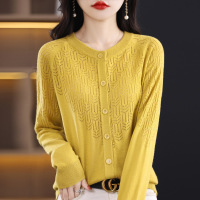 Ceen Bulled韩版早春精仿羊毛开衫女镂空宽松打底衫圆领长袖上衣