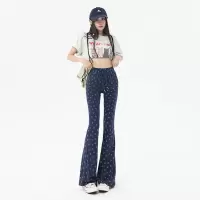 Ceen Bulled休闲笑脸喇叭裤女2023春夏新款松紧腰修身显瘦薄款长