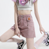 Ceen Bulled藕粉色牛仔短裤女2023年夏季新款高腰宽松显瘦薄款短