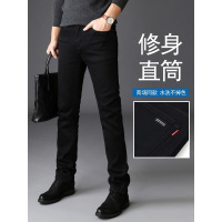 春季水洗不掉色黑色牛仔裤男修身直筒百搭外穿弹力休闲长裤子春