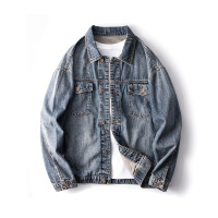 日系复古重磅洗水夹克男秋季潮牌男士宽松大码牛仔衣百搭工装外