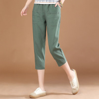 Brookings纯色松紧腰七分休闲裤女2023年夏装新款宽松百搭哈伦西