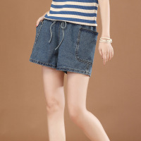 Brookings松紧腰高腰牛仔短裤女2023年夏季新款百搭显瘦阔腿热裤