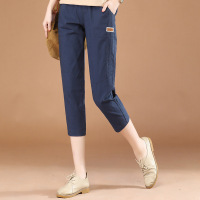 Brookings松紧腰七分休闲裤女2023年夏装新款白色宽松哈伦休闲裤