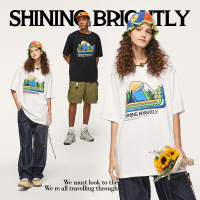 DBMG230克卡通风景印花T恤2023夏季潮牌宽松休闲男士短袖