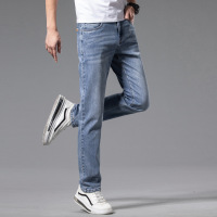 Ceba港版夏天薄款商务牛仔裤男修身直筒潮牌流行休闲弹力长裤子