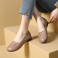 Brookings中口圆头纯色平底妈妈鞋豆沙色休闲低跟单鞋2023新款女