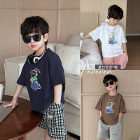 Jusen Shayu儿童短袖2023童酷夏季新款洋气圆领宝宝上衣可爱恐龙