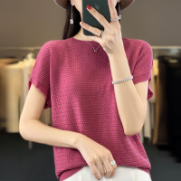 Ceen Bulled夏季新款精纺羊毛针织衫蝙蝠袖宽松上衣毛衫女士短袖