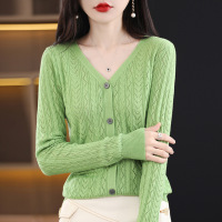 Ceen Bulled2023新款春夏季镂空开衫V领上衣薄款大码精纺羊毛针