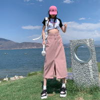 Ceen Bulled前开叉设计牛仔半身裙女2023夏季韩版新款高腰a字包