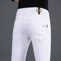 Brookings香港夏季牛仔裤男修身小脚白色色休闲弹力百搭刺绣长裤