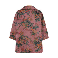 2023年奶奶装纽扣衬衣时尚老年人印花婆婆装老太太家翻领女装夏