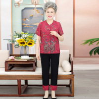 夏装新款短袖奶奶装套装老年薄款女装夏季开衫老婆婆轻薄两件套