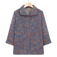 奶奶夏装衬衫女中老年人开衫妈妈中袖圆领上衣70岁80老人太太衣