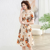 中老年女装碎花雪纺连衣裙子女装夏季2023年新款短袖显瘦气质洋