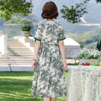 时尚女装雪纺长裙中年印花妈妈装夏季短袖连衣裙中老年婆婆装新