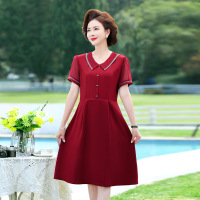 女装新款妈妈装时尚收腰夏季短袖中年女款连衣裙2023女装