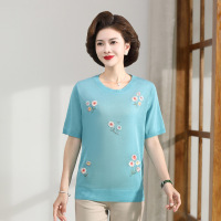 2023年女装中年上衣夏季薄款短袖针织衫时尚女装中老年女士妈妈