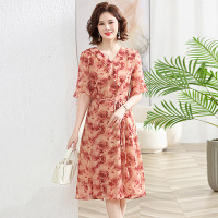 雪纺女装中年夏短袖连衣裙妈妈装薄款时尚淑女中老年女款裙子成