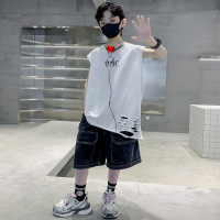 Three Sons男童背心套装夏装2023夏季新款中大童洋气痞帅风无袖T