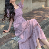 DBMG气质设计连衣裙女2023夏季新款显瘦裙子泡泡袖连衣裙