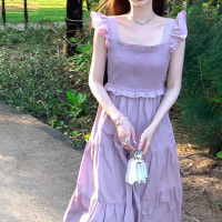 DBMG夏季女装2023新款法式海边度假紫色/花束般的爱恋 小飞袖连