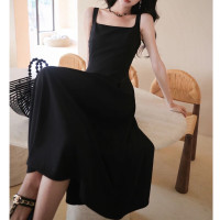 DBMG夏季新款大裙摆U领简约大气长短背吊带裙女蓬蓬垂坠吊带小黑