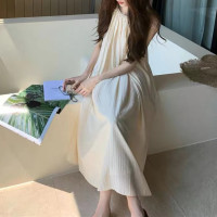 DBMG晴空蓝 春夏轻盈无袖下摆连衣裙温柔气质夏日懒人飘飘裙