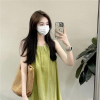 DBMG棉麻无袖吊带连衣裙女夏季法式甜美小众设计宽松别致显瘦长