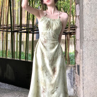 DBMG性感气质吊带连衣裙2023新款a字御姐风纯欲裙印花中长款裙子