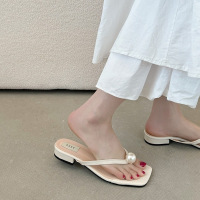 Three Sons夏季外穿黑色粗跟人字拖鞋女2023新款网红小香风配裙