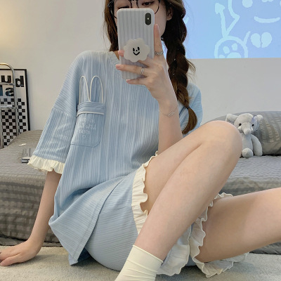 Ceba网红新款睡衣女夏季短袖短裤圆韩版领甜美可爱少女家居服套