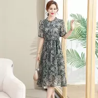 Jusen Shayu年轻妈妈中年连衣裙40岁时尚雪纺过膝长裙气质婆婆装