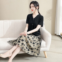 Jusen Shayu40岁妈妈夏装洋气假两件雪纺连衣裙小个子中年女装中