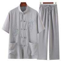 Jusen Shayu中国风唐装男60到70岁中山装中老年爸爸装套装夏季短