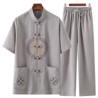 Jusen Shayu爸爸夏装短袖唐装男中老年60岁70爷爷夏季薄款休闲套