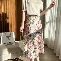 Ceen Bulled碎花半身裙女春季新款真丝三醋酸印花高腰a字伞裙显