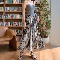 Three Sons国风改良斜襟肌理感半身裙水墨画半身裙设计感复古扎