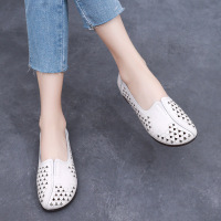 Brookings圆头中口镂空纯色大码小白鞋平底单鞋2023夏季新款妈妈