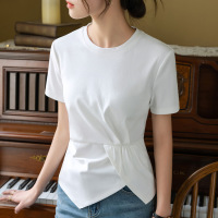 Jusen Shayu短袖t恤女夏2023新款女装纯色圆领棉体恤不规则下摆