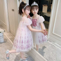 Three Sons女童连衣裙夏装2023新款儿童爱莎蓬蓬网纱公主裙洋气女孩礼服裙子