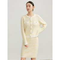 Three Sons减龄通勤 名媛小*香风套装裙2023秋季新款撞色毛衣外套羊毛半身裙